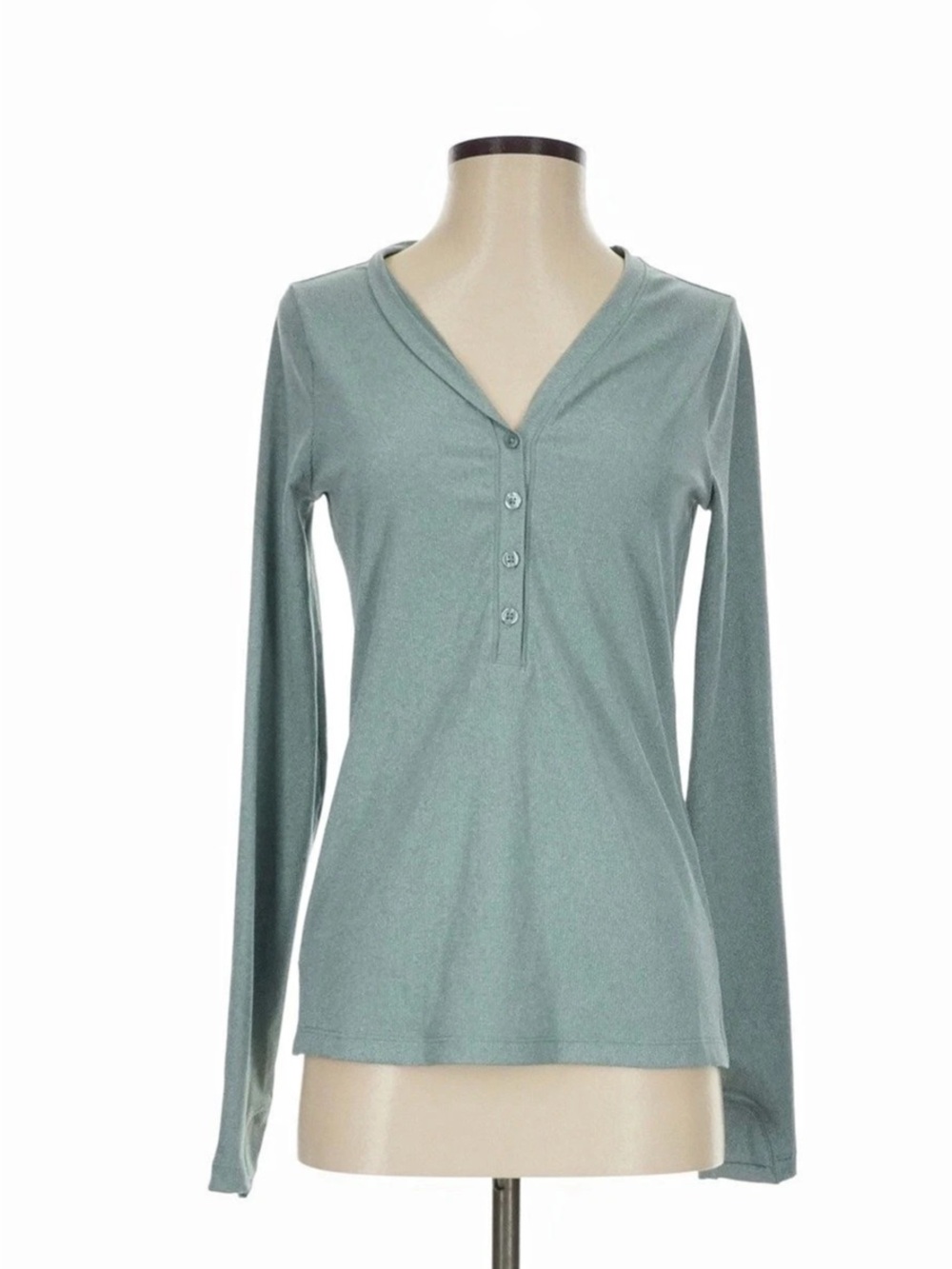 Athleta Uptempo Ribbed Henley Top Long Sleeve Green Small